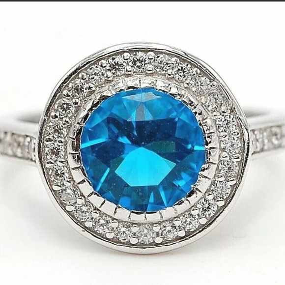 3CT GENUINE BLUE TOPAZ WITH WHITE HALO STONES .925 - Picture 2 of 5